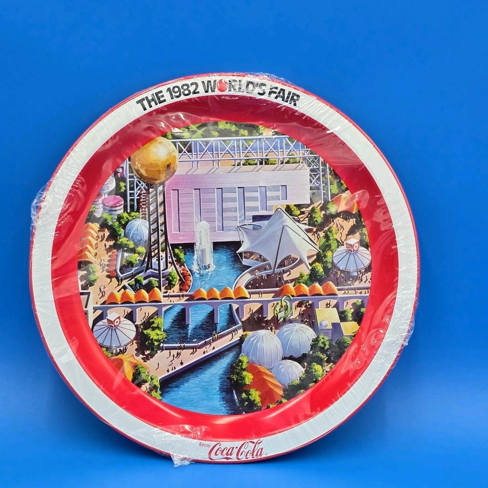New Old Stock Vintage 1982 World's Fair Coca Cola Tray In Original Plastic